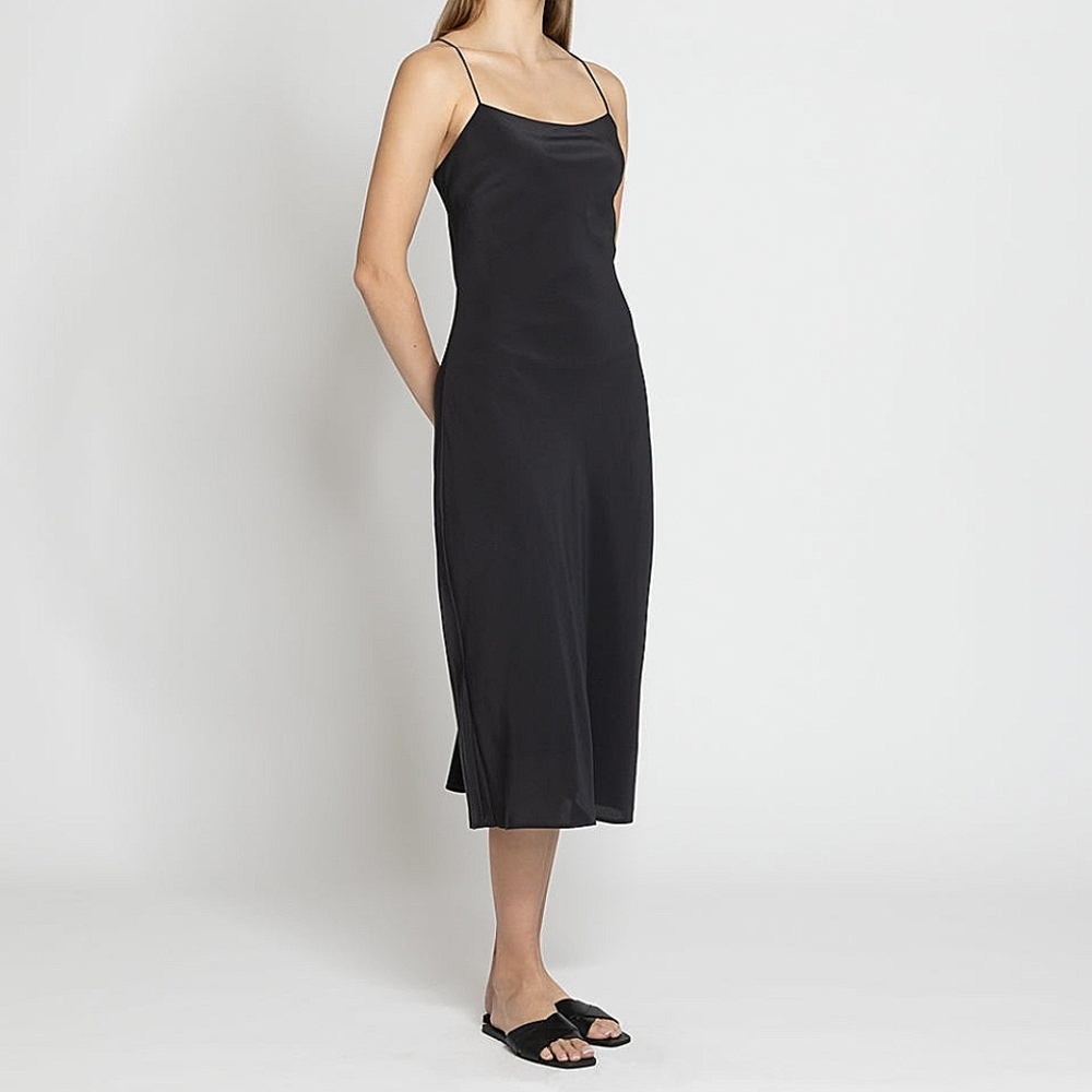 NWT Grana 100% Silk Straight Neck Slip Dress - Black S